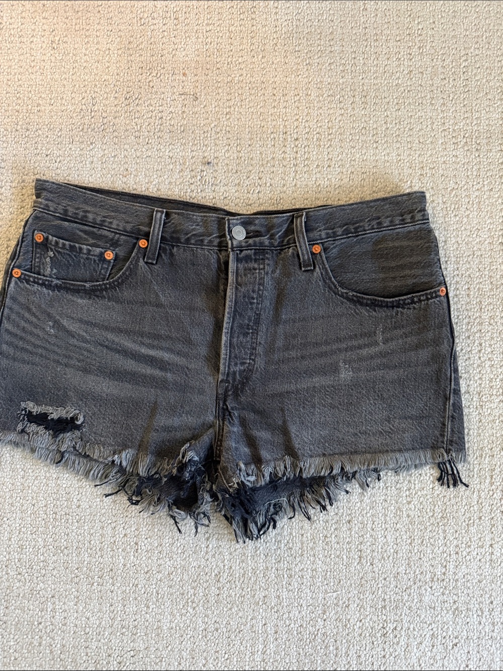 Levi's Black Frayed Hem Cutoff Jean Shorts